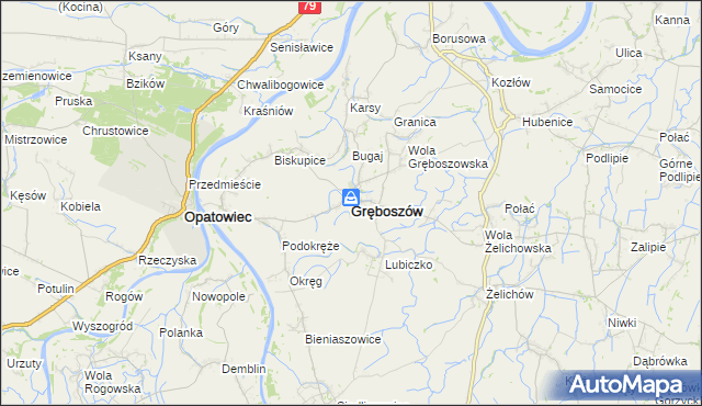mapa Gręboszów powiat dąbrowski, Gręboszów powiat dąbrowski na mapie Targeo