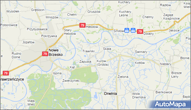 mapa Grobla gmina Drwinia, Grobla gmina Drwinia na mapie Targeo