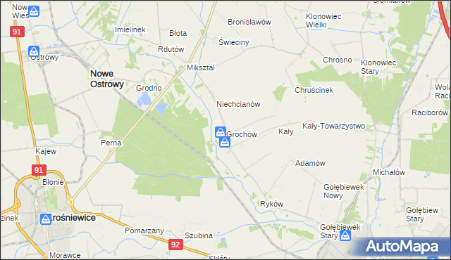 mapa Grochów gmina Nowe Ostrowy, Grochów gmina Nowe Ostrowy na mapie Targeo