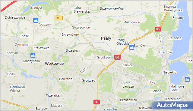 mapa Grodków gmina Psary, Grodków gmina Psary na mapie Targeo