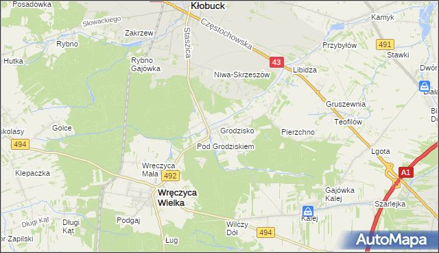 mapa Grodzisko gmina Wręczyca Wielka, Grodzisko gmina Wręczyca Wielka na mapie Targeo