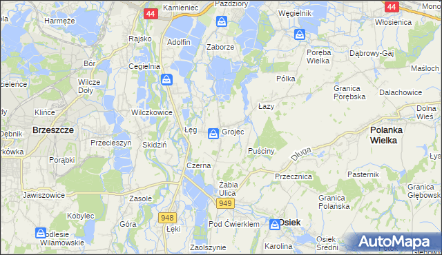 mapa Grojec gmina Oświęcim, Grojec gmina Oświęcim na mapie Targeo