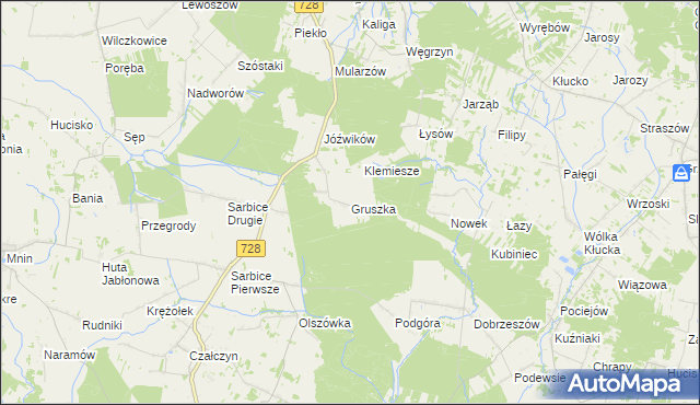 mapa Gruszka gmina Radoszyce, Gruszka gmina Radoszyce na mapie Targeo