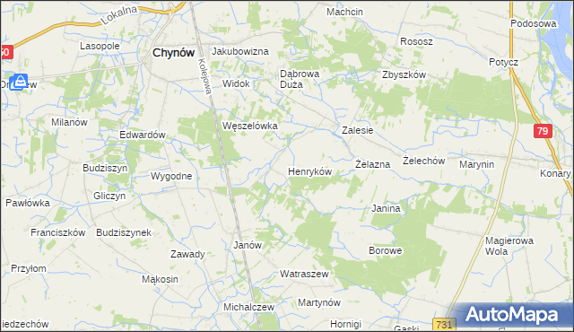 mapa Henryków gmina Chynów, Henryków gmina Chynów na mapie Targeo