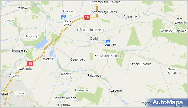 mapa Hruszniew-Kolonia, Hruszniew-Kolonia na mapie Targeo
