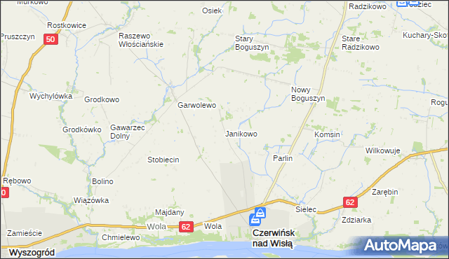 mapa Janikowo gmina Czerwińsk nad Wisłą, Janikowo gmina Czerwińsk nad Wisłą na mapie Targeo