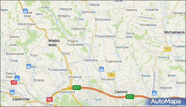 mapa Januszowice gmina Zielonki, Januszowice gmina Zielonki na mapie Targeo