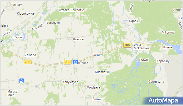 mapa Jaźwiny gmina Mstów, Jaźwiny gmina Mstów na mapie Targeo