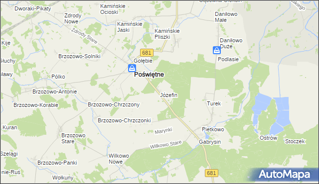 mapa Józefin gmina Poświętne, Józefin gmina Poświętne na mapie Targeo