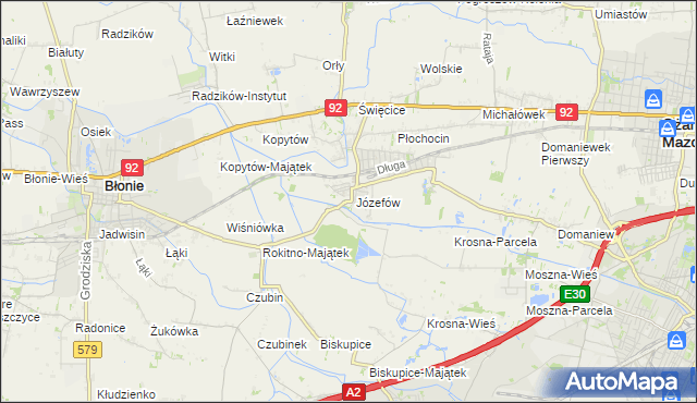 mapa Józefów gmina Ożarów Mazowiecki, Józefów gmina Ożarów Mazowiecki na mapie Targeo