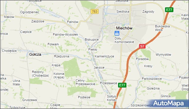 mapa Kamieńczyce gmina Miechów, Kamieńczyce gmina Miechów na mapie Targeo