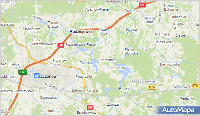 mapa Kamionka gmina Radziejowice, Kamionka gmina Radziejowice na mapie Targeo