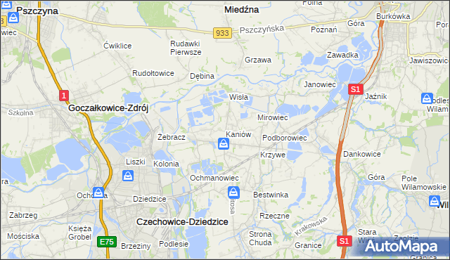 mapa Kaniów gmina Bestwina, Kaniów gmina Bestwina na mapie Targeo
