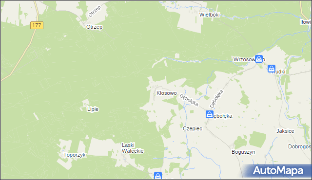 mapa Kłosowo gmina Wałcz, Kłosowo gmina Wałcz na mapie Targeo