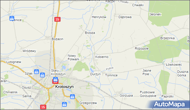 mapa Kobierno gmina Krotoszyn, Kobierno gmina Krotoszyn na mapie Targeo