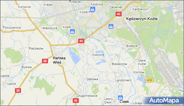 mapa Kobylice gmina Cisek, Kobylice gmina Cisek na mapie Targeo