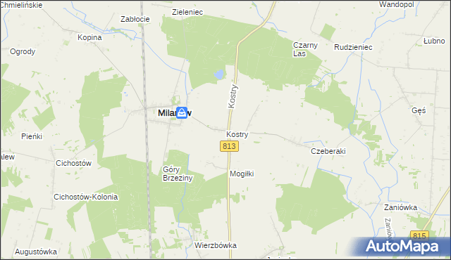 mapa Kostry, Kostry na mapie Targeo