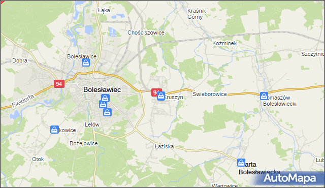 mapa Kruszyn gmina Bolesławiec, Kruszyn gmina Bolesławiec na mapie Targeo