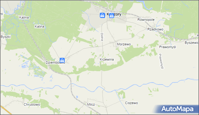mapa Krzewina gmina Kaczory, Krzewina gmina Kaczory na mapie Targeo