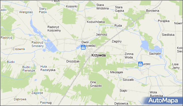 mapa Krzywda powiat łukowski, Krzywda powiat łukowski na mapie Targeo
