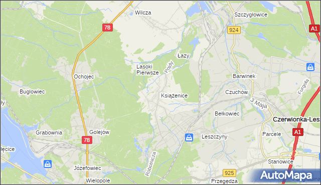 mapa Książenice gmina Czerwionka-Leszczyny, Książenice gmina Czerwionka-Leszczyny na mapie Targeo