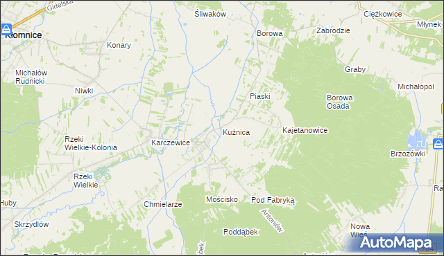 mapa Kuźnica gmina Kłomnice, Kuźnica gmina Kłomnice na mapie Targeo