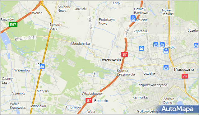 mapa Lesznowola powiat piaseczyński, Lesznowola powiat piaseczyński na mapie Targeo
