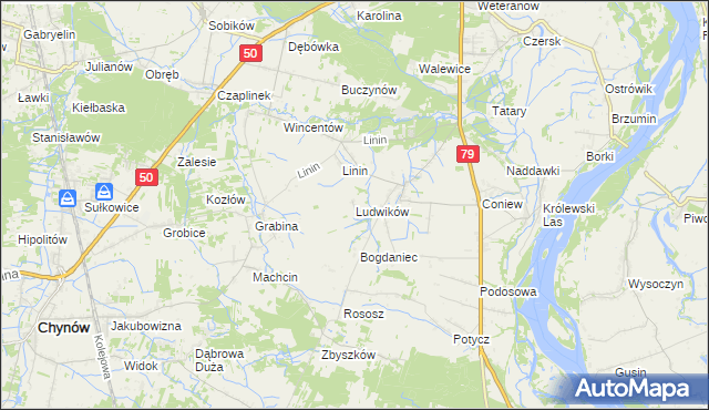 mapa Ludwików gmina Chynów, Ludwików gmina Chynów na mapie Targeo