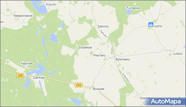 mapa Machary gmina Strzelce Krajeńskie, Machary gmina Strzelce Krajeńskie na mapie Targeo