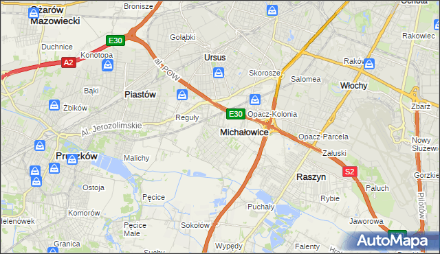 mapa Michałowice powiat pruszkowski, Michałowice powiat pruszkowski na mapie Targeo