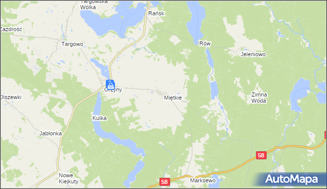 mapa Miętkie gmina Dźwierzuty, Miętkie gmina Dźwierzuty na mapie Targeo