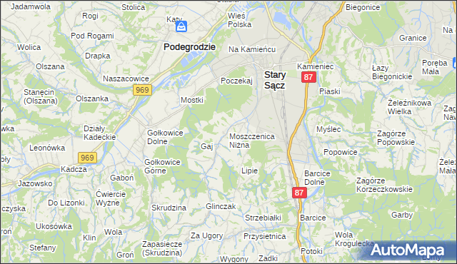 mapa Moszczenica Niżna, Moszczenica Niżna na mapie Targeo
