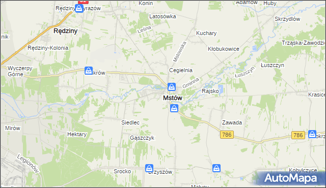 mapa Mstów powiat częstochowski, Mstów powiat częstochowski na mapie Targeo
