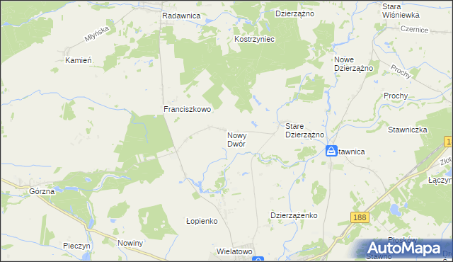 mapa Nowy Dwór gmina Złotów, Nowy Dwór gmina Złotów na mapie Targeo
