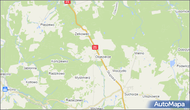mapa Objezierze gmina Trzebielino, Objezierze gmina Trzebielino na mapie Targeo