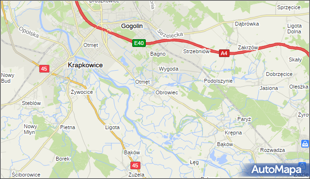 mapa Obrowiec gmina Gogolin, Obrowiec gmina Gogolin na mapie Targeo