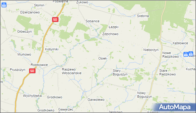 mapa Osiek gmina Czerwińsk nad Wisłą, Osiek gmina Czerwińsk nad Wisłą na mapie Targeo