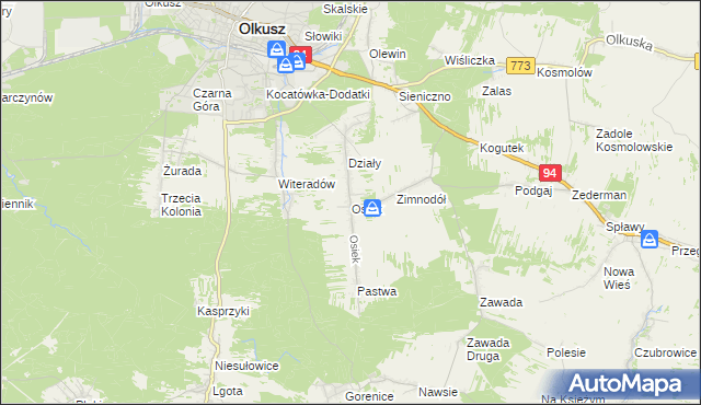 mapa Osiek gmina Olkusz, Osiek gmina Olkusz na mapie Targeo