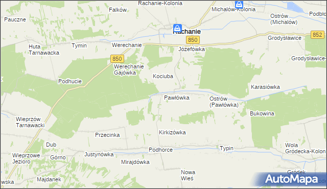 mapa Pawłówka gmina Rachanie, Pawłówka gmina Rachanie na mapie Targeo