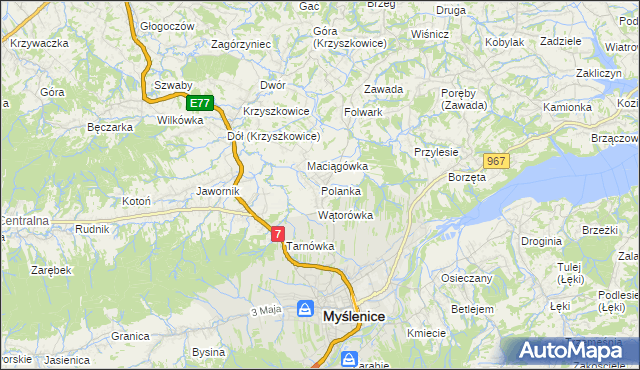 mapa Polanka gmina Myślenice, Polanka gmina Myślenice na mapie Targeo