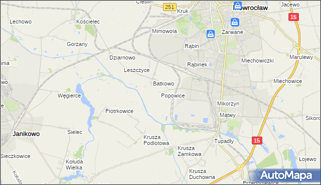 mapa Popowice gmina Inowrocław, Popowice gmina Inowrocław na mapie Targeo