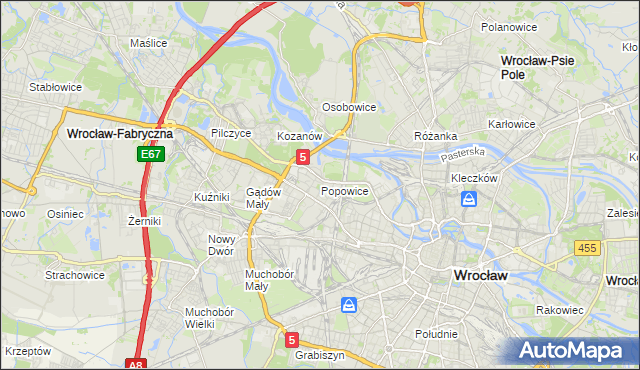 mapa Popowice gmina Wrocław, Popowice gmina Wrocław na mapie Targeo