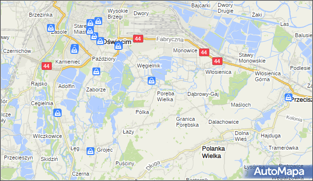 mapa Poręba Wielka gmina Oświęcim, Poręba Wielka gmina Oświęcim na mapie Targeo