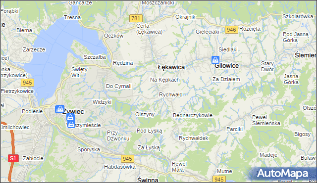 mapa Rychwałd gmina Gilowice, Rychwałd gmina Gilowice na mapie Targeo