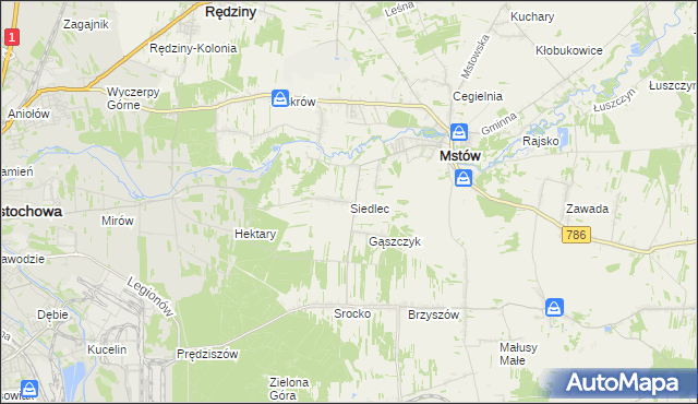 mapa Siedlec gmina Mstów, Siedlec gmina Mstów na mapie Targeo