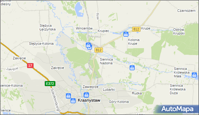 mapa Siennica Nadolna gmina Krasnystaw, Siennica Nadolna gmina Krasnystaw na mapie Targeo