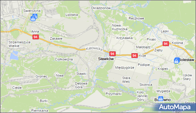 mapa Sławków powiat będziński, Sławków powiat będziński na mapie Targeo