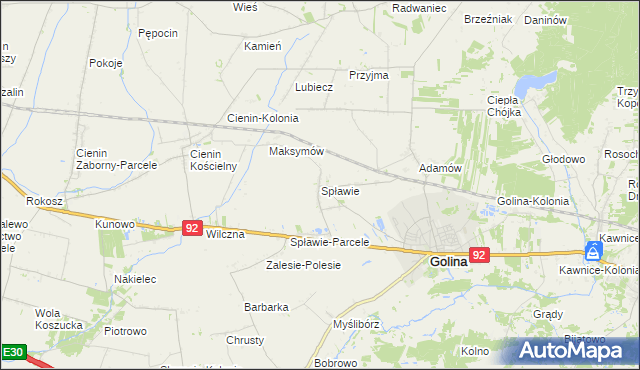 mapa Spławie gmina Golina, Spławie gmina Golina na mapie Targeo