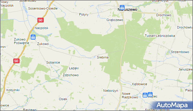 mapa Srebrna gmina Naruszewo, Srebrna gmina Naruszewo na mapie Targeo