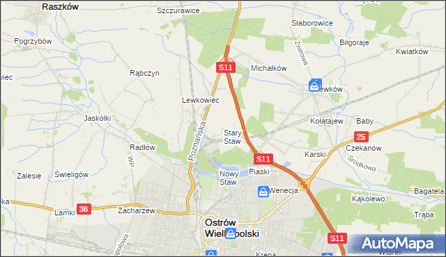 mapa Stary Staw gmina Ostrów Wielkopolski, Stary Staw gmina Ostrów Wielkopolski na mapie Targeo